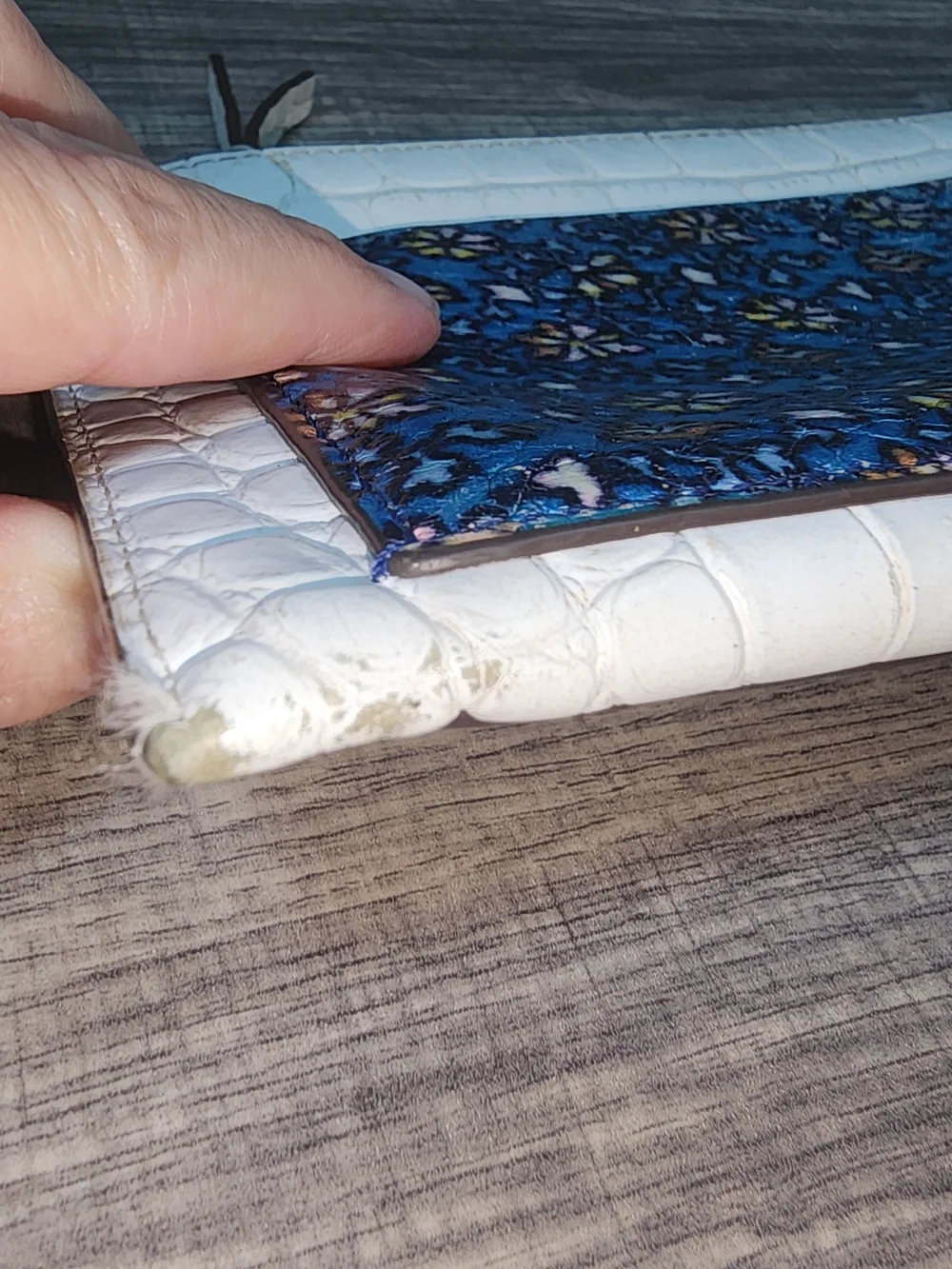 Tory Burch White Croc-Embossed Wallet with Navy Floral Trim
